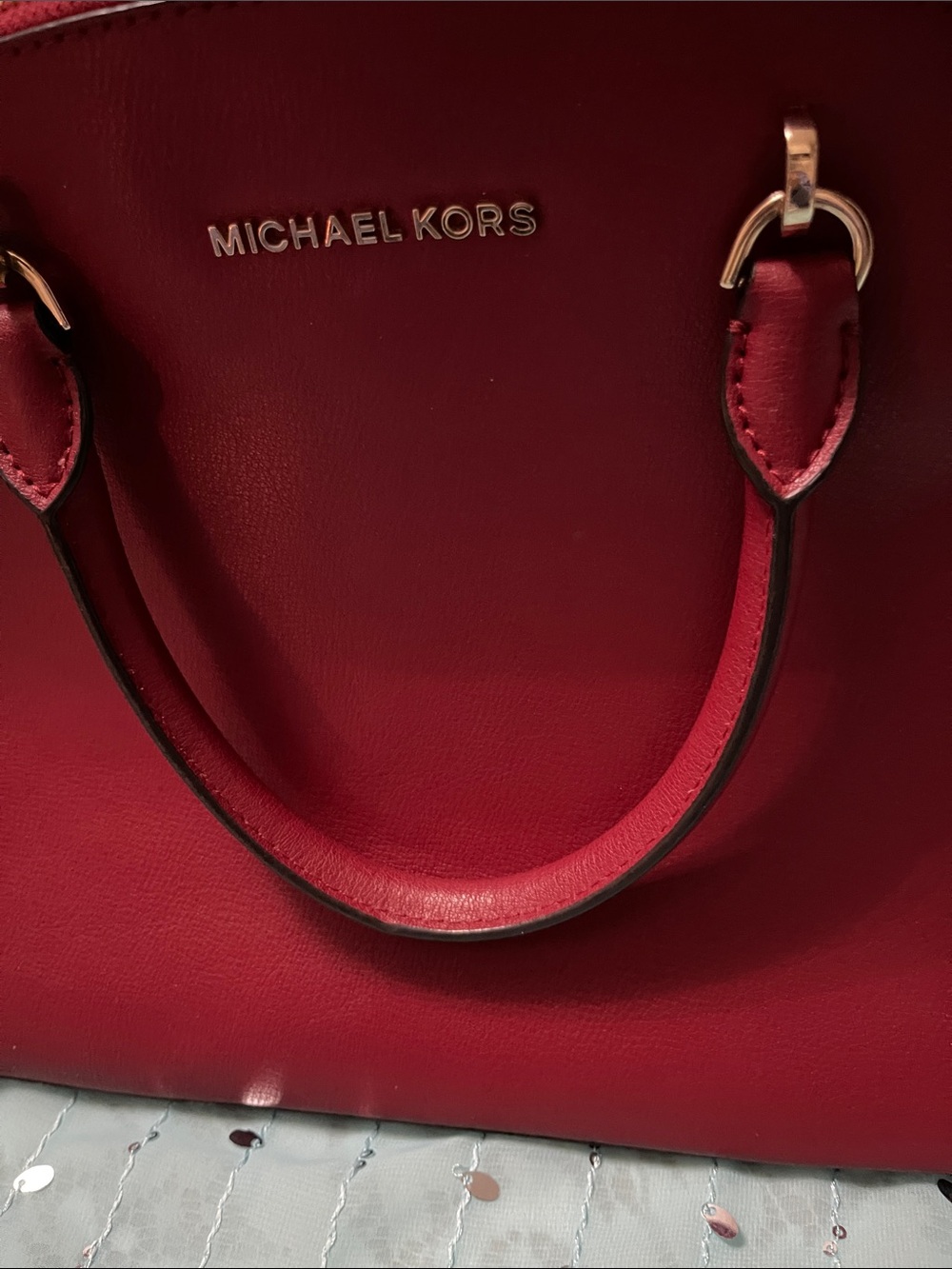 Michael Kors Red Dome Satchel with Gold Hardware